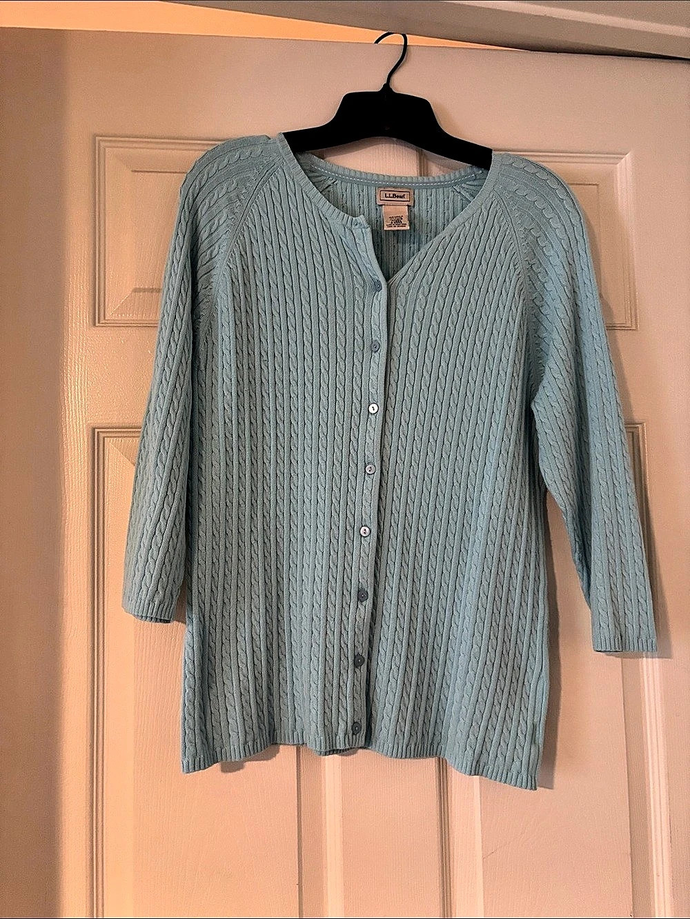 L.L.Bean Cable Knit Cardigan in Blue Size Large